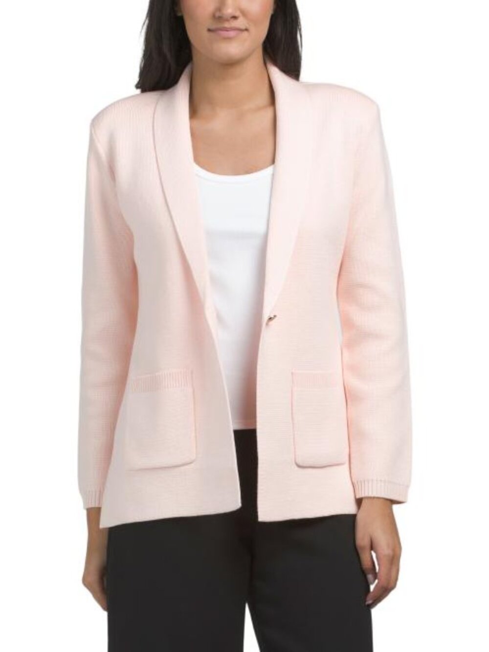 ELIE TAHARI Long Sleeve Shawl Collar Single Button Knit Jacket